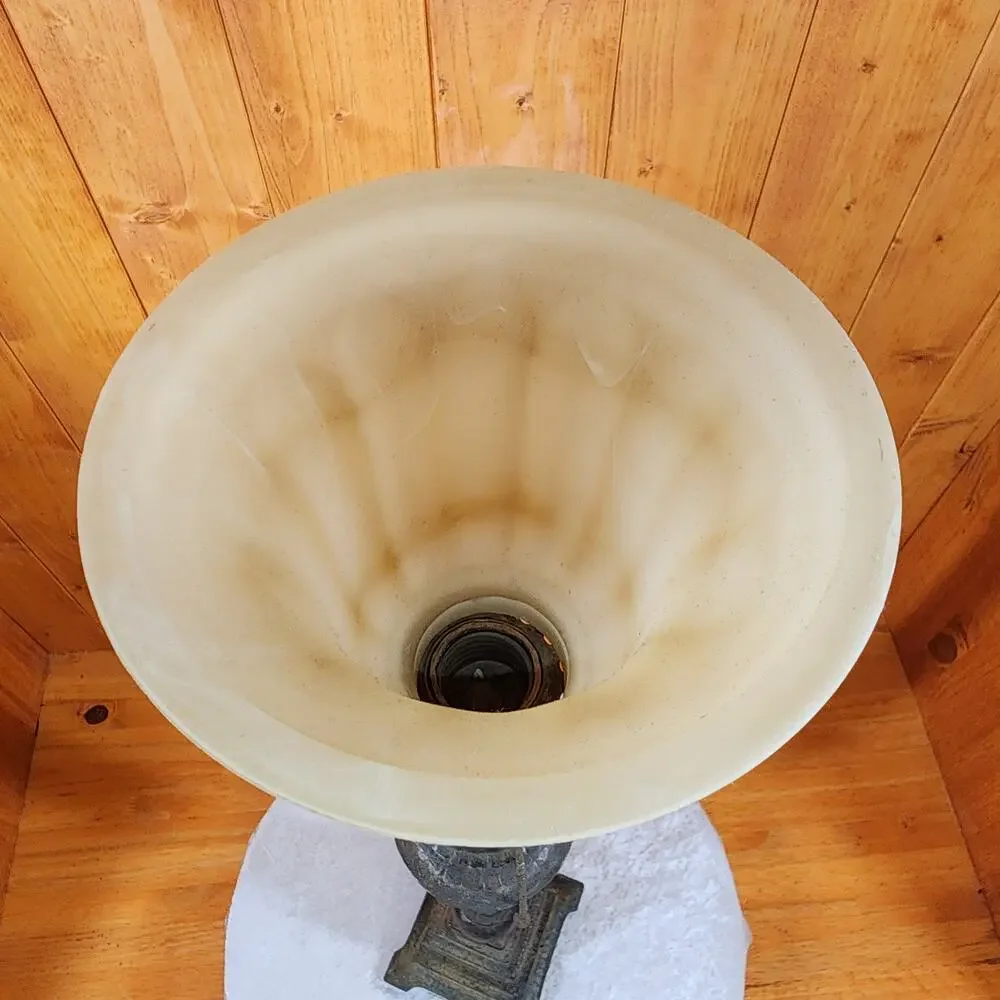 Antique Style Bronze Torchiere Lamp Hammered Column Frosted Tulip Shade